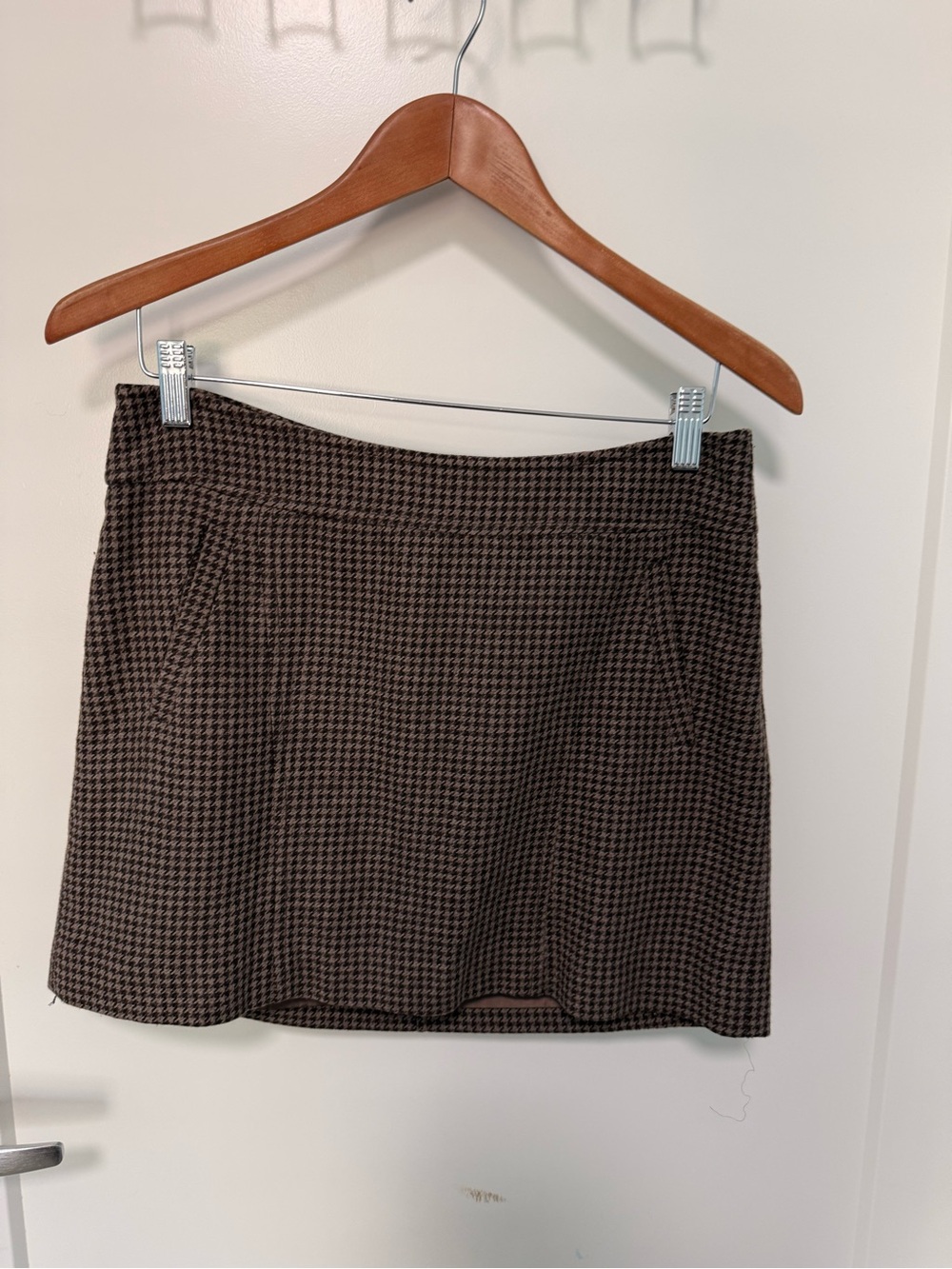Women's Brown Houndstooth Wool Blend Mini Skirt